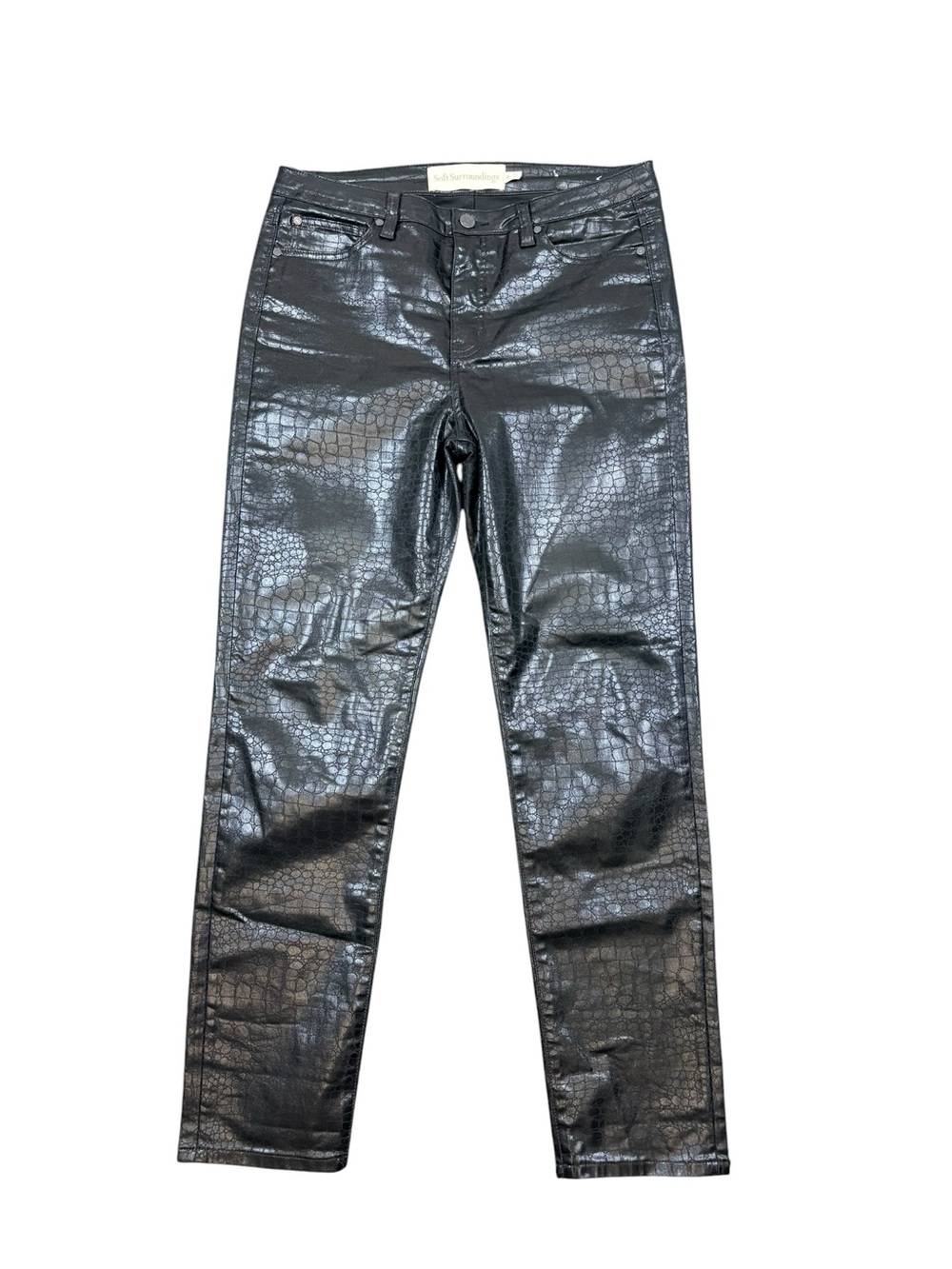 Soft Surroundings Black Croc Embossed Faux Leather Pants Size 10 Straight